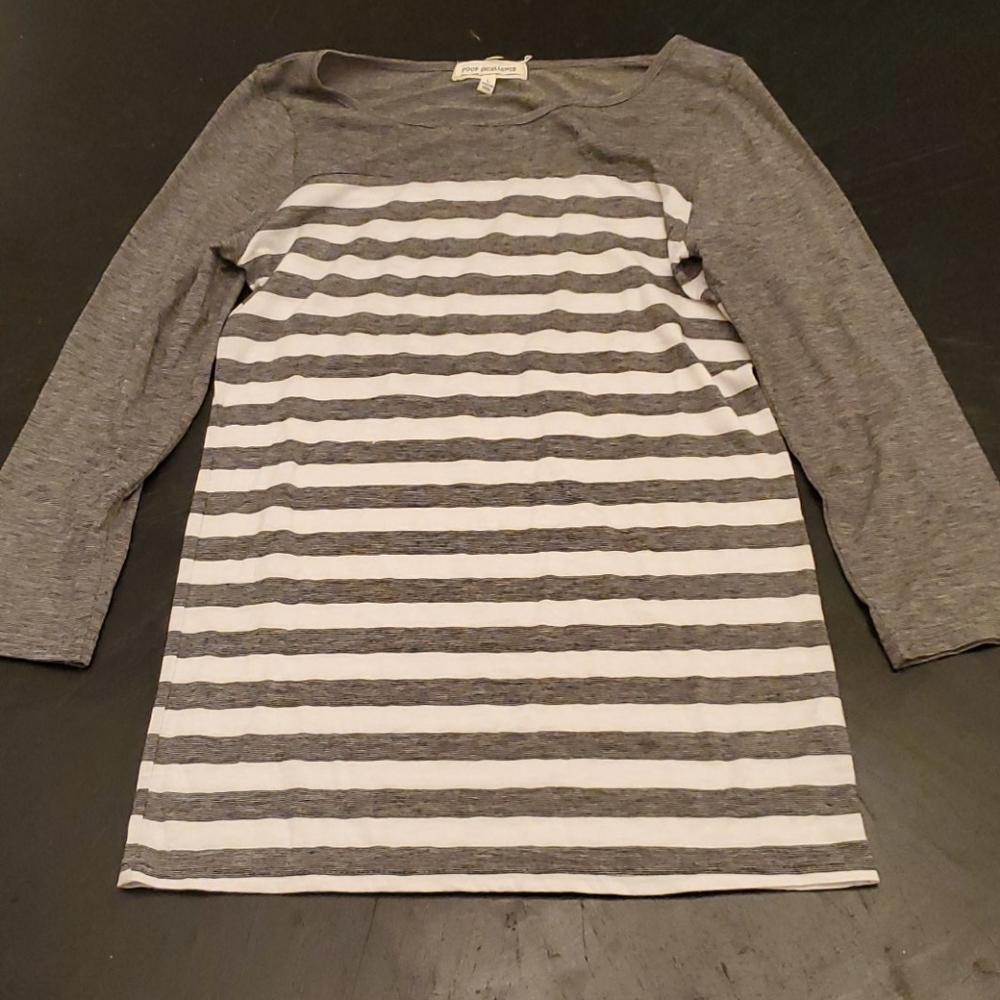poof excellence wide neck 3/4 sleeve tee shirt